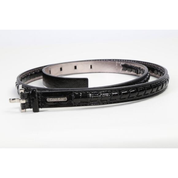 Calvin Klein Black Patent Leather Braided Link Skinny Belt Size L Silver Buckle main image 7